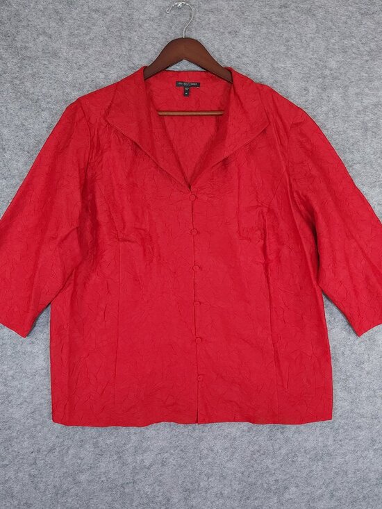 Eileen Fisher Jackets & Blazers - Eileen Fisher Red Crinkle Silk Jacket Top Lagenlook Plus Size 1X 3/4 Sleeve